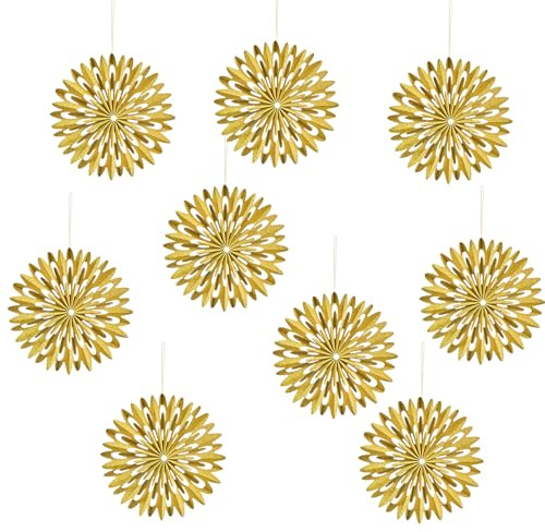 EASY JOY Weihnachten Papier Fächer Dekoration Gold Hängende Weihnachten Dekoration 9 Stück Neujahr Party Deko für Weihnachtsbaum Tischdeko