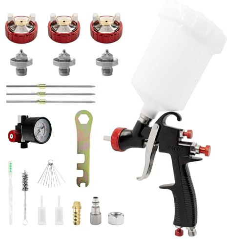 BENTOHKLE R500 LVLP Air Spray Gun Car Paint Gun Sprayer with 1.3/1.7/2.0mm Nozzles & Air Regulator, Professional Paint Guns Automotive Paint Gun for Car, Houses, Furniture, Varnish and Top Coat