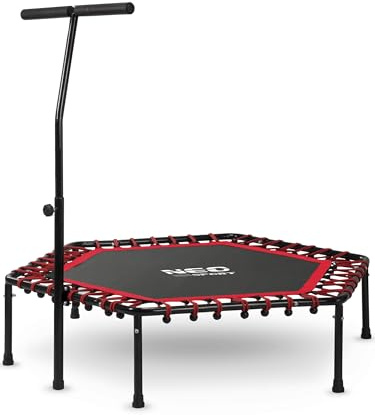Neo-Sport Petit trampoline de fitness avec poignée réglable en hauteur - Mini trampoline de saut pour adulte - Diamètre : 127 cm - Jusqu'à 100 kg - Mini trampoline d'intérieur et d'extérieur - Rouge