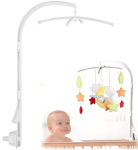 Mobile Halterung Wickeltisch, Mobile Halterung Babybett Klingelhalterung, Verstellbare Mobile Wickeltisch Baby Mobile Halterung mit Kreuz (Weiß, Ohne Spielzeug und Ohne Spieluhrmodul)