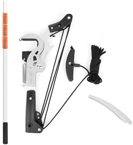 Tijeras de podar multifuncionales para exteriores, tijeras de podar con varilla telescópica de mango largo de gran altitud Hoja de sierra de acero de 30 cm, reinicio automático de rebote rápido 6m