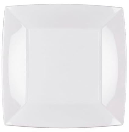 Monouso | 15 Platos Llanos Cuadrados de Plástico PP, 23x23cm, Blanco, Apto para Lavavajillas y Microondas, Reutilizables, Hasta 125 usos, Plástico Duro, Reciclable, Eventos, Catering, Cocina.