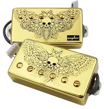 Guyker Alnico5 Humbucker Tonabnehmer LP Les Paul Gitarre Plain Emaille Gitarren-Tonabnehmer mit Schaltung Gold Oberfläche Skull Wing Muster
