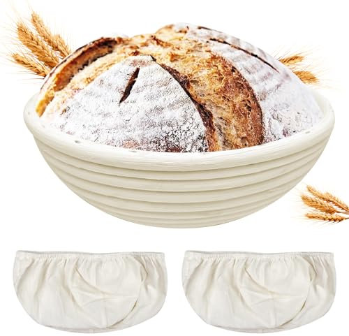 Traxenta Cestino Lievitazione Pane, Cestini Rotondo da Lievitazione 22 cm, Cesto Lievitazione Pan in Rattan, Banneton Bread Proofing Basket per Cucina, con Fodera di Lino