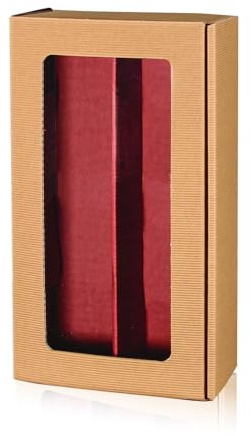 5x Flaschen Geschenkkarton - Geschenkverpackung für 2 Flaschen - zweifarbig natur & rot - mit Fenster - hochwertiger Wellkarton
