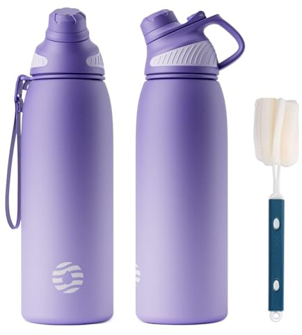 Fjbottle Stainless Steel Water Bottle 600ml/800ml/1L/1.5L with Magnetic Lid, BPA Free Insulated Water Bottle, Sports Metal Water Bottle Hot&Cold Drinks Vacuum Flask Leak-Proof for Gym, Work, Travel