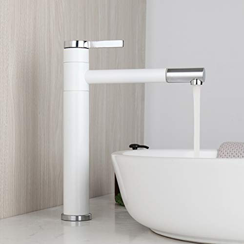 Robinet de Salle de Bain pivotant à 360°, mitigeur monocommande pour lavabo, mitigeur monotrou pour Baignoire, Eau Chaude et Froide
