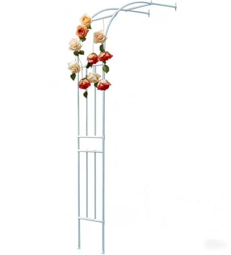 Schwarz Rankhilfe Halbbogen, Metall Gartenbogen halbseitiger Rosenbogen für Kletterpflanzen, Rankbogen Rankgitter Torbogen drinnen draußen, H x B: 60 x 240 120 x 240 180 x 240 cm(Weiß,H240x W60cm)