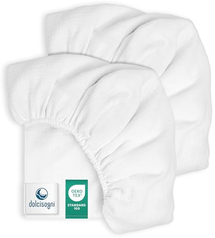 DOLCI SOGNI Sabanas Cuna 60x120 Algodon - Sabanas Minicuna - Bajeras Muselina Suave y Transpirable 100% Algodón para Moisés y Capazo - Pack de 2 - Made in Spain - 1 x Arena + 1 x Menta