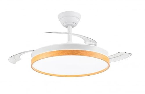 Bilake Beach Ventilador de Techo LED 48W | Aspas Retráctiles | Motor DC 7 Velocidades | Modo Noche 28dB | Luz CCT Regulable 3000-4000-6000K | Verano/Invierno | Mando a Distancia (Blanco/Madera Clara)