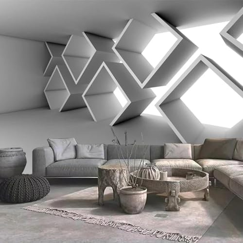 YOZYOOOZ Papel tapiz geométrico 3D de pared gris cemento con espacio expandido para jardín de infantes, dormitorio, sala de estar, habitación de niños, TV, sofá, fondo de pared
