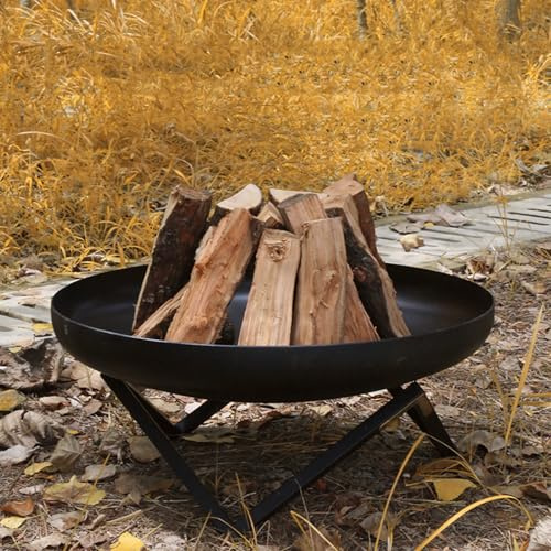 Grand brasero Rond en Acier épais avec Support, idéal pour Les foyers à Bois, Les terrasses, Les fêtes, et Les Feux de Joie. Résiste à des températures allant jusqu'à 800 °C(50CM/19.68IN)
