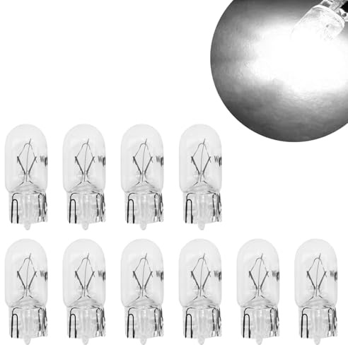 QKYS 10PCS Brake Light Bulb, T10 168 194 W5W Instrument Cluster Bulbs Replacement, Quartz Glass Automotive Lights, Bulbs & Indicators, Universal for Most Cars Trucks, Suvs (White Light)