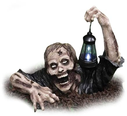 Solar Led Lantern, Zombie with Solar Led Lantern Resin Zombie Garden Statues Horror Movie Garden Gnomes Statue, Large Head Shot Zombies Crawling Out of Grave, for Outdoor Gardens Patio Yard
