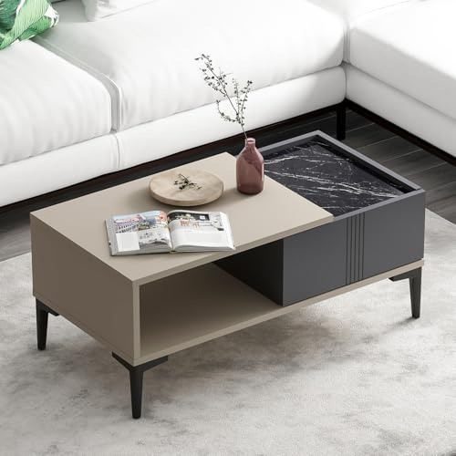 Homidea Modena Couchtisch/Kaffeetisch 90 cm mit Ablagefach – Moderner Wohnzimmertisch im skandinavischen Design mit Stauraum, rechteckiger Sofatisch für Wohnzimmer (Beige - AnthrazitCouchtisch)