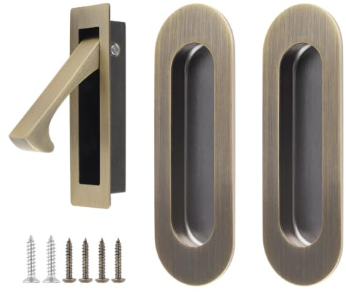 UFURMATE Tirador de puerta de montaje empotrado y tirador de borde, 1 juego de manijas empotradas de acero inoxidable para puerta corredera para armario (bronce)