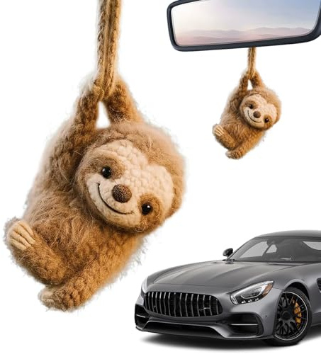 Faultiers Rückspiegel Auto Anhänger, Rückspiegel Anhänger Für Frauen, Handgefertigter Gehäkelter Faultiers Anhängers, Niedliche Faultiere Als Autozubehör Für Handtaschen Geldbörsen Fahrer Tägliche
