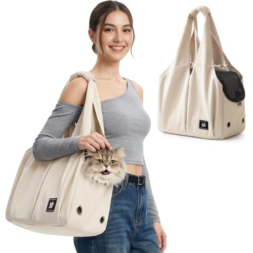ALLSOPETS Borsa per Cani Taglia Piccola, Marsupio per Cani Traspirante e Comodo, Borsa Cane Portatile per Gatti con Gancio per Guinzaglio, Ideale per Viaggi e Campeggio (Beige Crema)