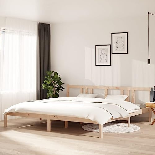 GeenYuu Massivholzbett Kiefernholz 200x200 cm, Bettrahmen mit Kopfteil, Robustes Holzbett für Schlafzimmer, unbehandeltes Naturmaterial, modernes Design