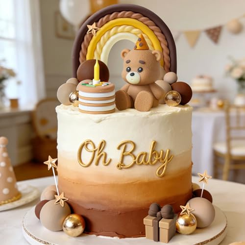 LaVenty Braun Bär Tortendeko braune Kugeln Kuchendeko Boho Kuchendeko | Braun Bär Tortendeko braune Kugeln Kuchendeko Boho Kuchendeko Babyparty Geburtstags Tortendeko