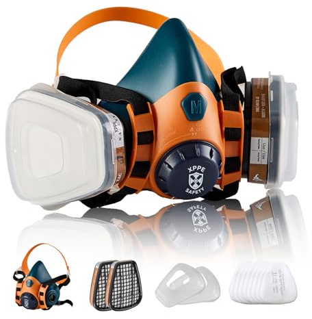 Reusable Silicone Half Face Respirator Mask with Filters - Gas Mask for Welding, Woodworking, Spray Paint, Dust, Chemical & Pollen Protection