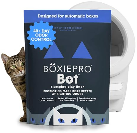 BoxiePro Bot Probiotic Cat Litter for Automatic Litter Boxes, 40+ Day Odor Control, Clumping Clay Kitty Litter, Odor Eliminating Probiotics, Low Dust, No Fragrances, 16 lb