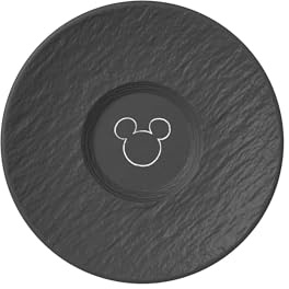 Villeroy & Boch Manufacture Rock – Mickey Mouse – Kaffee-Untertasse, schwarz, spülmaschinenfest & mikrowellensicher, charakteristische Schieferoptik mit Mickey Mouse Kreidedekor, Premium Porzellan