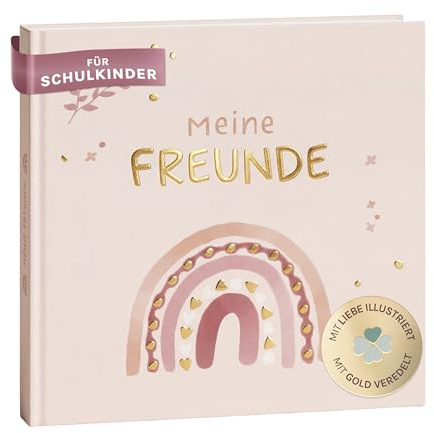 mintkind® Freundebuch Schule Mädchen Boho – 21x21 cm, 30 Freunde | Schulfreundebuch Grundschule: 80 Seiten Hardcover, 150 g Papier, Geburtstagskalender, Ausmalseite – Geschenk zur Einschulung