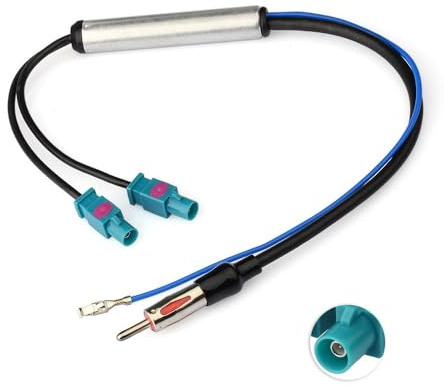 Eightwood AM/FM DAB Antenne Fakra Adapter DIN Stecker auf Dual Fakra Z Stecker DAB Splitter mit Amplifier Power Kabel 30cm für Ham Radio Blaupunkt Pioneer Clarion Alpine MEHRWEG