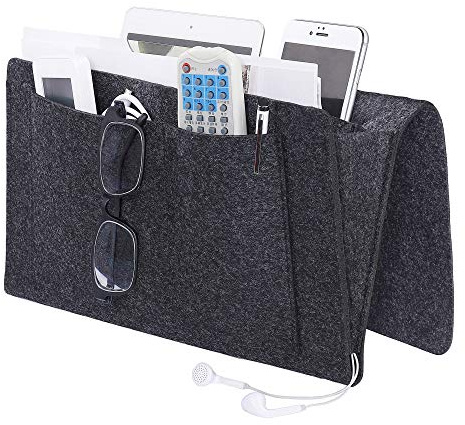 MaoXinTek Betttasche, Filz Bett Caddy Organizer zum Einhängen Nachttisch Tasche Sofa-Bett Dicke Filz mit Kabellöchern Anti-Rutsch für Buch, Zeitschriften, iPad, Handy, Fernbedienung, Dunkelgrau