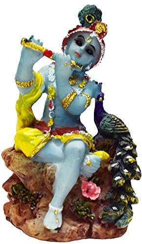 VRINDAVANBAZAAR.COM Lord Sri KRISHNA Krsna Flûte divine paon STATUE/Hauteur = 12,7 cm