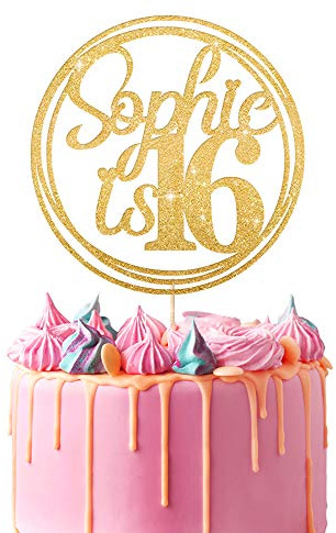 Personalised Birthday Cake Topper | Customized with Any Name Any Age 16 18 21 40 60 Party Cake Decoration | Double Sided Glitter Card | Gold