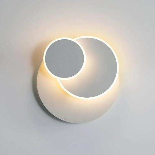 DELIPOP Applique da Parete Interno LED 15W, Creativo Moderna Lampada da Parete Rotonda 3 in 1, Applique Camera da Letto Girevole 350°, Bianco Caldo 3000K Lampada da Muro per Soggiorno Scale Corridoio