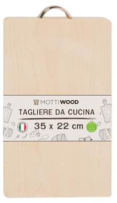 Tagliere da Cucina In Legno con Manico in Metallo, 35x22cm, 100% Legno Faggio, Tagliere per Verdure, Frutta, Salame, Non rovina Coltelli, Made in Italy