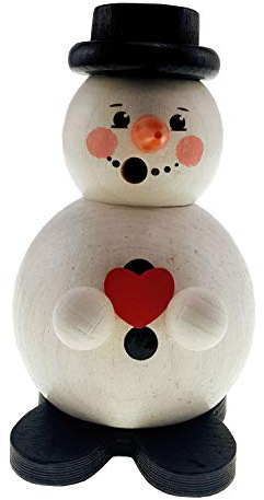 Hess Holzspielzeug 40003 - Kugelräuchermann aus Holz, Schneemann mit Herz, ca. 12 cm, Dekoration für die Advents- und Weihnachtszeit aus dem Erzgebirge