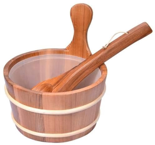 Astarama Sauna Bucket and Ladle, Handmade Cedar Wooden Hot Tub Barrel Sauna Natural Sauna Spa Accessory Bath Accessories Supplies