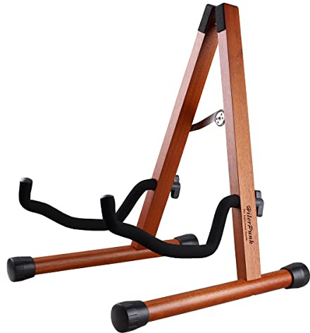 Support de Guitare Acoustique en Bois Massif,Support de Guitare électrique Classique, Cadre en A Pliable,Compatible avec Violoncelle,Mandoline,Basse,Banjo,ukulélé (Acajou)