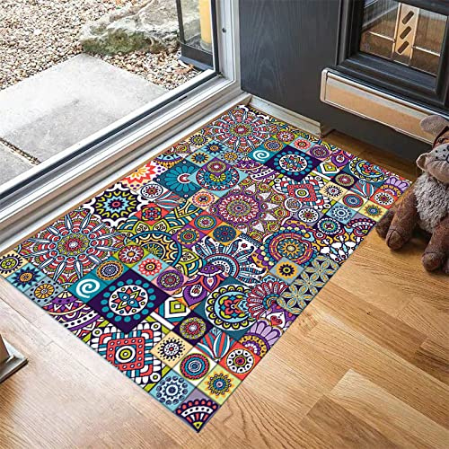 ZZDXW Fußmatte Bunte Mandalas Schmutzfangmatte rutschfeste Badteppich Innenbereich Außen Waschbar Maschinenwaschbare Fußmatten(90x150cm)
