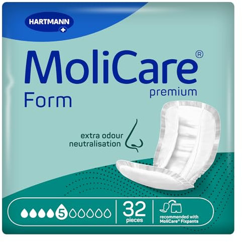 Molicare Premium Form 5 Tropfen, für mittlere Inkontinenz: maximale Sicherheit, extra Auslaufschutz und Diskretion für Frauen und Männer, zu verwenden mit MoliCare Premium Fixpants, 32 Stück