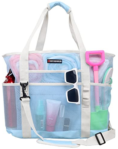 YITUYISI Mesh Strandtasche 40L, große schwarze Strandtasche für Damen,Beach Bag Einkaufstaschen für Reisen Einkaufen und Alltag (Blau)