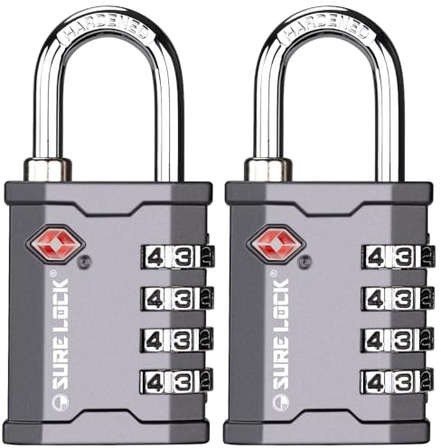 SURE LOCK TSA Accepted 4 Dig Heavy Duty Big Combination Luggage Padlock All Metal Travel Lock for Equipment Hard Case Luggage Gun Case Gym Locker Pelican Vault Lock (2, Grey)
