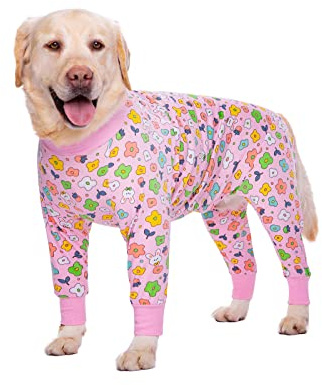 BT Bear Stora hundkläder, elastiska onesie-kläder för husdjur skyddar leder anti-hår anti-slickning, sårskydd husdjur pyjamas pyjamas hund jumpsuit för medelstora hundar (XL, rosa blommor)