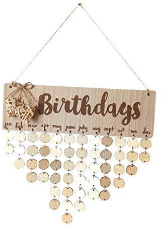 FUNOMOCYA Holzkalender Geburtstagskalender Erinnerung Kleine Buchstaben Selbstgemacht Holzplatte Mit Gedruckten „geburtstags“ Buchstaben Einfache Wanddekoration Für Familienfeiern Und Geschenke