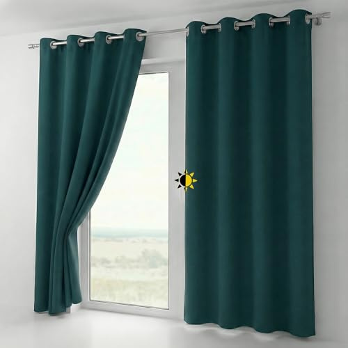 BEAUTEX Verdunkelungsgardine mit Ösen, Blackout Ösenschal Blickdicht abdunkelnd, Größe und Farbe wählbar (Breite: 140 cm, Höhe: 245 cm, Petrol)