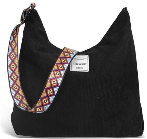 OSOCE Damen Cord Tasche Umhängetasche Groß Canvas Handtasche Shopper Tasche Casual Schultertasche Perfekt Schule Reisen Einkauf