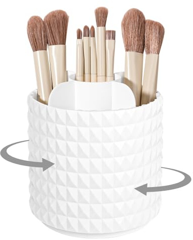 Anyoifax Makeup-borsthållare organisatör 360° roterande sminkborstar behållare för sminkbord, snurrande kosmetikförvaringskopp, frimurare vit