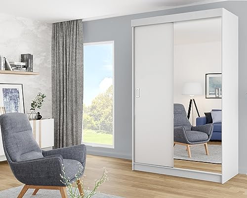 KIER FURNITURE Bill Kleiderschrank – Schlafzimmer – Kleiderstange – Schlafzimmerschrank – Kleiner Schrank – Kleiderschränke – 138x205x59 cm – Kleiderschrank Weiß