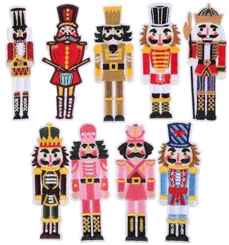 PRETYZOOM Christmas Nutcracker Iron on Patches 9pcs Colorful Soldier Figures Sew on Embroidered Sew Applique Repair Patch for Craft Clothing Backpack Hat Clothing Decoration DIY Christmas Gifts