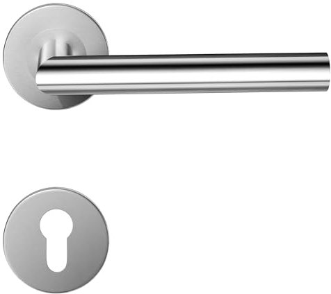 1 Pack of HAIFUAN Stainless Steel Door Lever Handle with Cylinder Hole Escutcheon,Door Lock Handle Set,Door Hand Bar,Stainless Steel Brushed (S02-103C)