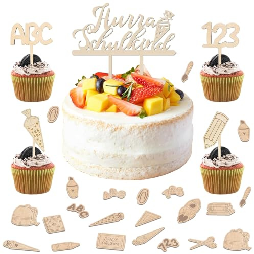 ARONRAVE 46 Stück Tortendeko Einschulung, Cake Topper Einschulung Schulkind Tortendeko Kuchendeko Schulanfang Cake Topper Einschulunng Schulanfang Party Deko für Mädchen Junge